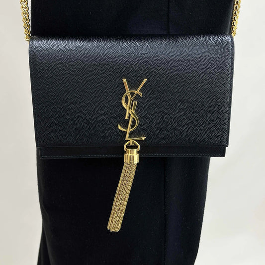 Saint Laurent Kate Medium Tassel YSL Wallet on Chain in Grained PO08
